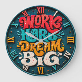 Work Hard Dream Big Colorful Office Home Decor Gif ラージ壁時計