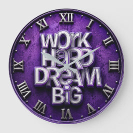 Work Hard Dream Big Office Purple ラージ壁時計