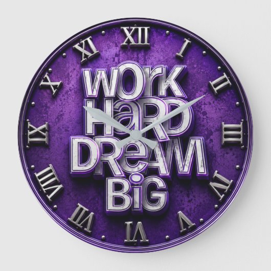 Work Hard Dream Big Office Purple ラージ壁時計 (正面)