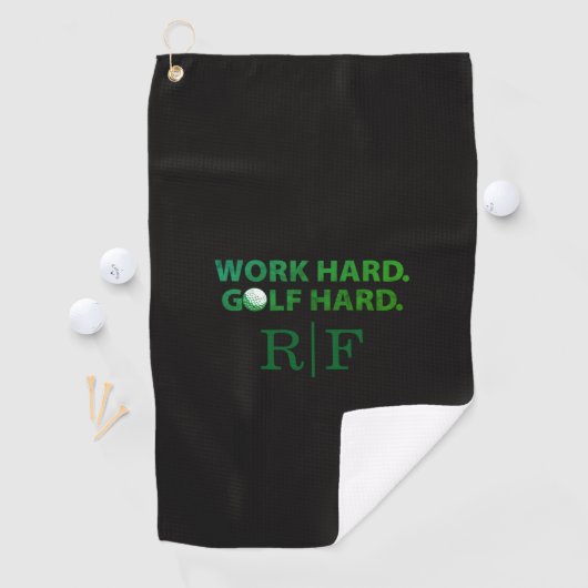 Work Hard Golf Hard Monogram Initial Retro Green ゴルフタオル (インサイチュ)