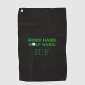 Work Hard Golf Hard Monogram Initial Retro Green ゴルフタオル (正面)