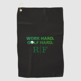 Work Hard Golf Hard Monogram Initial Retro Green ゴルフタオル
