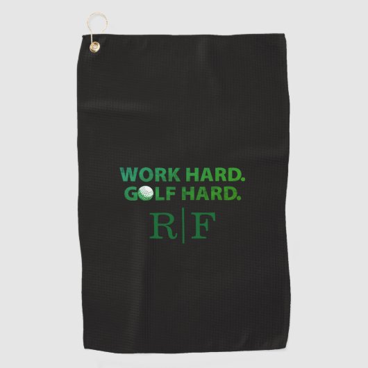Work Hard Golf Hard Monogram Initial Retro Green ゴルフタオル (正面)