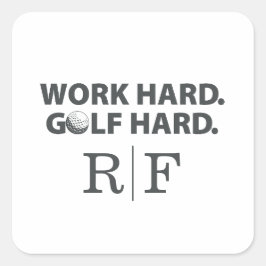 Work Hard Golf Hard Monogram Initial Retro Style スクエアシール