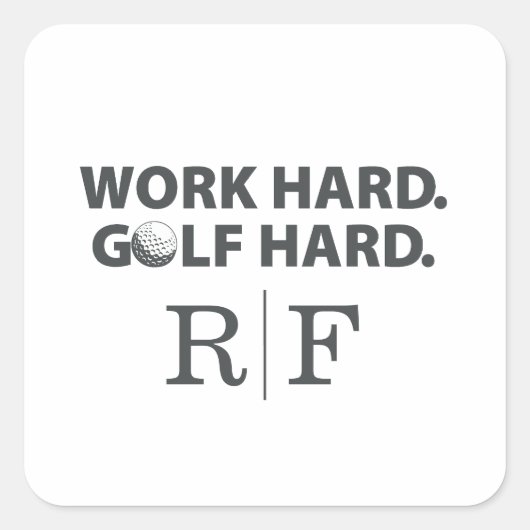 Work Hard Golf Hard Monogram Initial Retro Style スクエアシール (正面)
