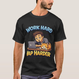 Work Hard Nap Harder Cat Funny Motivational Cartoo Tシャツ