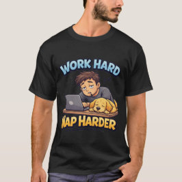Work Hard Nap Harder Dog Funny Motivational Cartoo Tシャツ