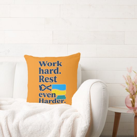 Work Hard Rest Even Harder Beach Lifestyle Design クッション (ソファ)