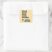 Work Hard Rest Even Harder Minimal Quote Design スクエアシール (バッグ)