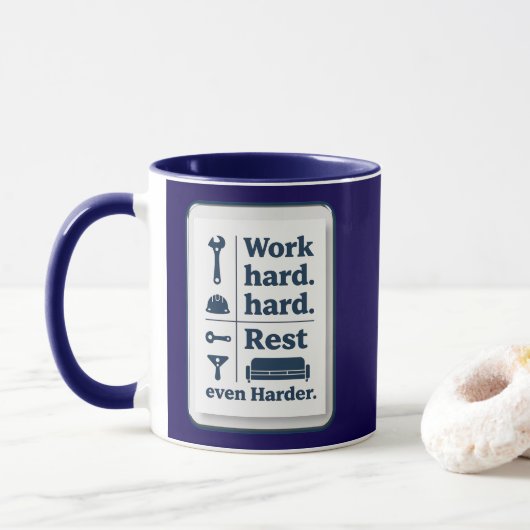 Work Hard Rest Even Harder Minimal Worker Design マグカップ (ドーナツ)