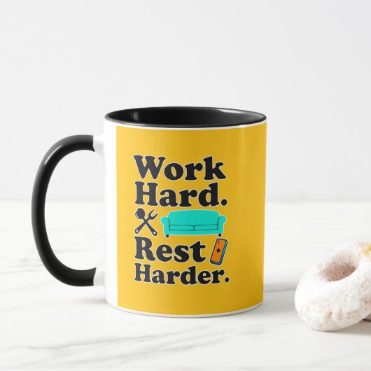 Work Hard Rest Harder Funny Lifestyle Shirt マグカップ (ドーナツ)