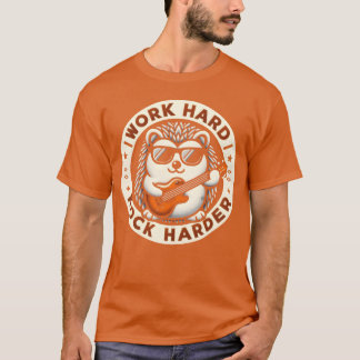 Work Hard Rock Harder Cool Hedgehog Guitar Design Tシャツ