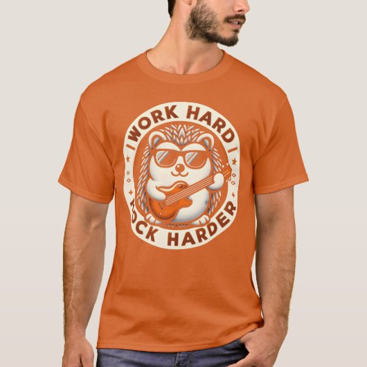 Work Hard Rock Harder Cool Hedgehog Guitar Design  Tシャツ (正面)