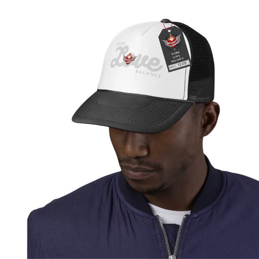 WORK LOVE BALANCE in grey script lettering キャップ