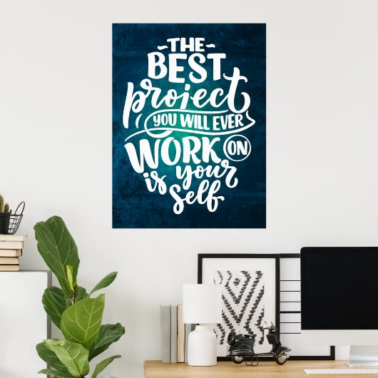 「Work on Yourself」レトロ感動的引用文 ポスター (ホームオフィス)