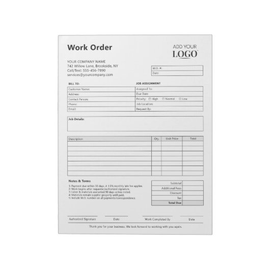 Work Order Company Logo ノートパッド (回転)