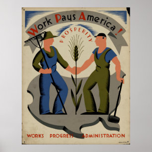 Work Pays America 1939 WPA Vintage Poster ポスター