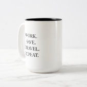 Work. Save. Travel. Repeat. ツートーンマグカップ (正面左)