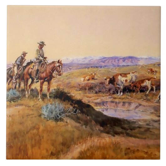 “Worked Over” Western Art by Charles M Russell タイル (正面)