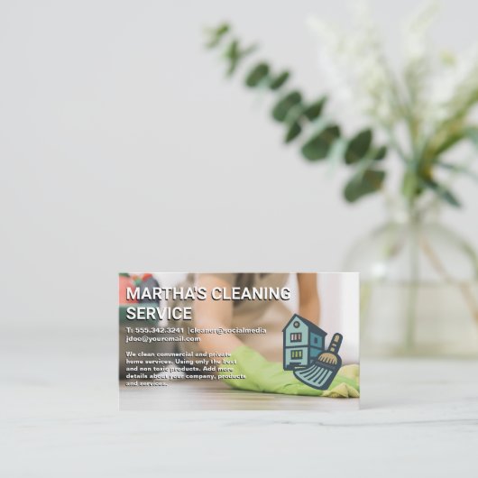 Worker Cleaning Floor Home Broomロゴ 名刺 (スタンド正面)