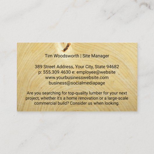 Worker Examining Lumber at the Mill 名刺 (裏面)