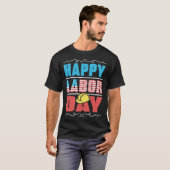 Worker Patriotic American Flag Labor Laborer Happy Tシャツ (正面フル)