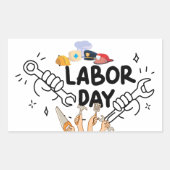 Workers Labor Day Tool Hands Vinyl Decal 長方形シール (正面)