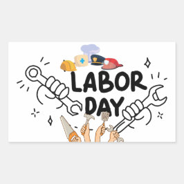 Workers Labor Day Tool Hands Vinyl Decal 長方形シール