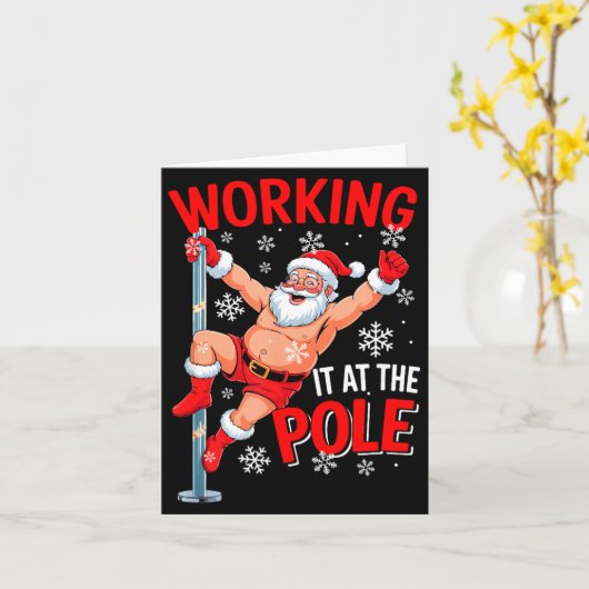Working At Le Xmas Santa Dancing Funny Joke Dirty  カード (黄色い花)