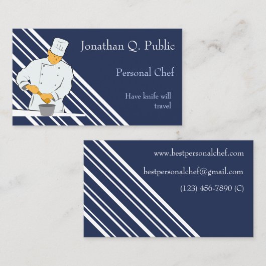 Working Chef Blue Background白ストライプ色 名刺 (正面/裏面)