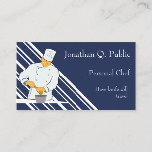 Working Chef Blue Background白ストライプ色 名刺