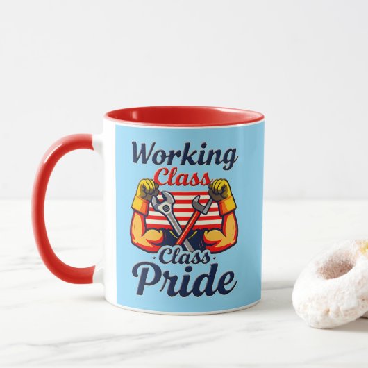Working Class Pride Strong Arms Design マグカップ (ドーナツ)