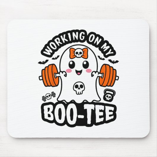 Working On My Boo Tee Halloween Dead Lift幽霊Gy マウスパッド (正面)