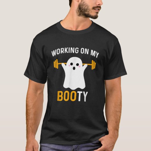 Working On My Booty Funny HalloweenトレーニングジムSq Tシャツ (正面)