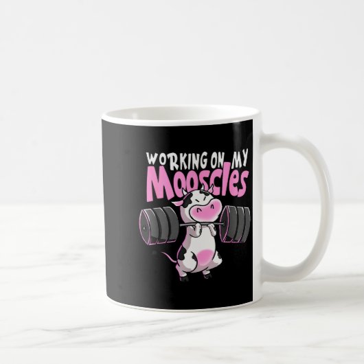 Working On My Mooscles Funny Gym Cow Weightlifting コーヒーマグカップ (右)