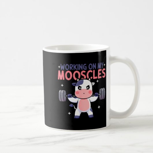 Working On My Mooscles Moo Muscles Workout Design  コーヒーマグカップ (右)