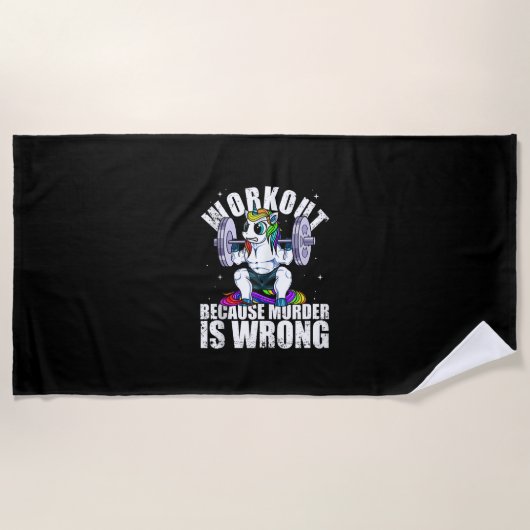 Workout Because Murder is Wrong Unicorn Tank Top ビーチタオル (正面)