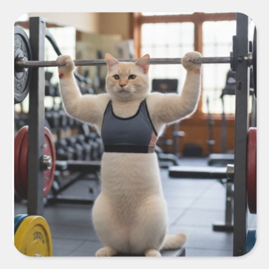 Workout Cat Sticker スクエアシール (正面)
