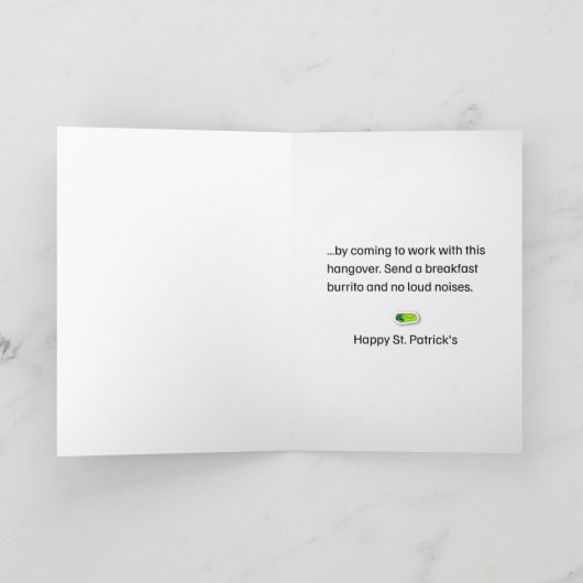Workplace Humor Hangover Funny St. Patricks カード (内部)