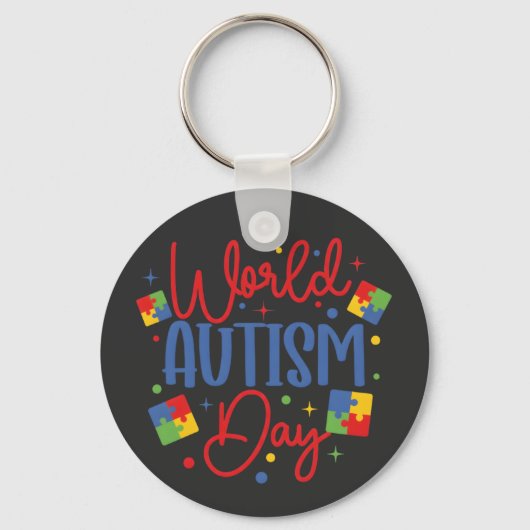 World Autism Awareness Day Colorful Puzzle Piece キーホルダー (正面)
