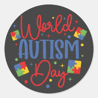 World Autism Awareness Day Colorful Puzzle Piece ラウンドシール