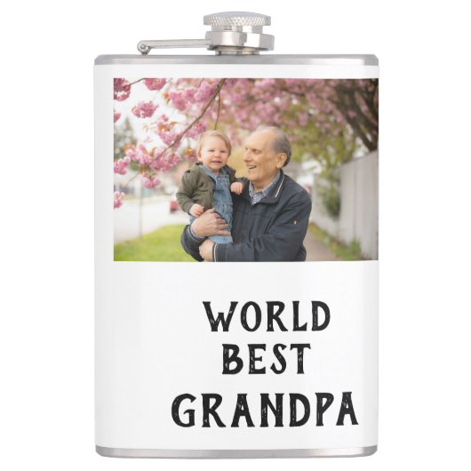 World best Grandpa photo name father's day grandpa フラスク (正面)