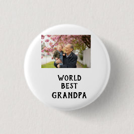 World best Grandpa photo name father's day grandpa 缶バッジ