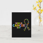 World Cancer Day Ribbon Support Cancer All Ribbon カード (黄色い花)