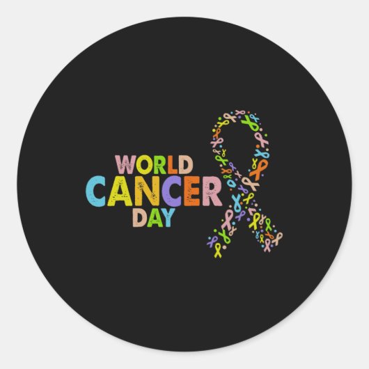 World Cancer Day Ribbon Support Cancer All Ribbon ラウンドシール (正面)