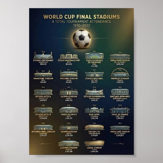 World Cup Final Stadiums & Tournament Attendance ポスター (正面)