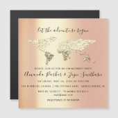 World Destination Map Globeブライダル結婚の金ゴールド マグネット招待状 (正面/裏面)