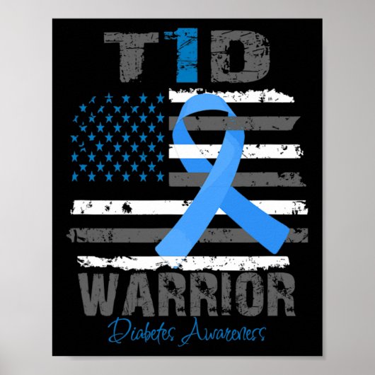 World Diabetes Awareness Blue Ribbon T1d Warrior T ポスター (正面)