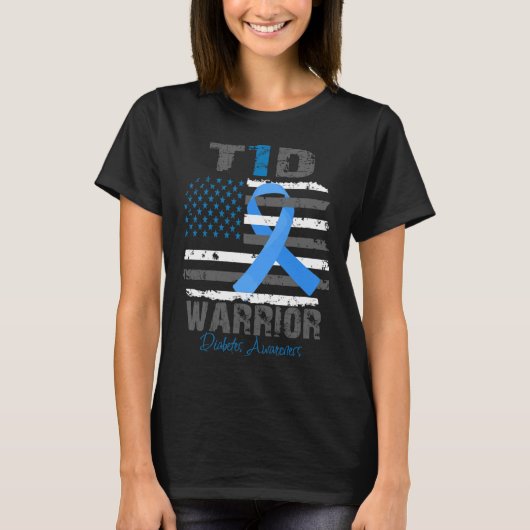 World Diabetes Awareness Blue Ribbon T1d Warrior T Tシャツ (正面)