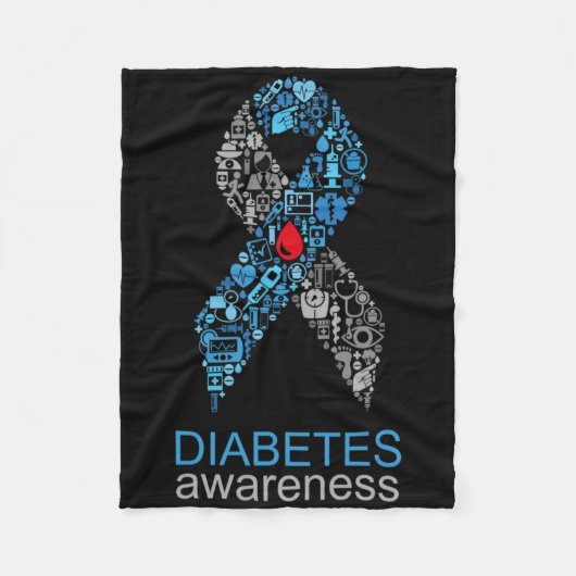World Diabetes Day Diabetes Awareness Ribbon  フリースブランケット (正面)